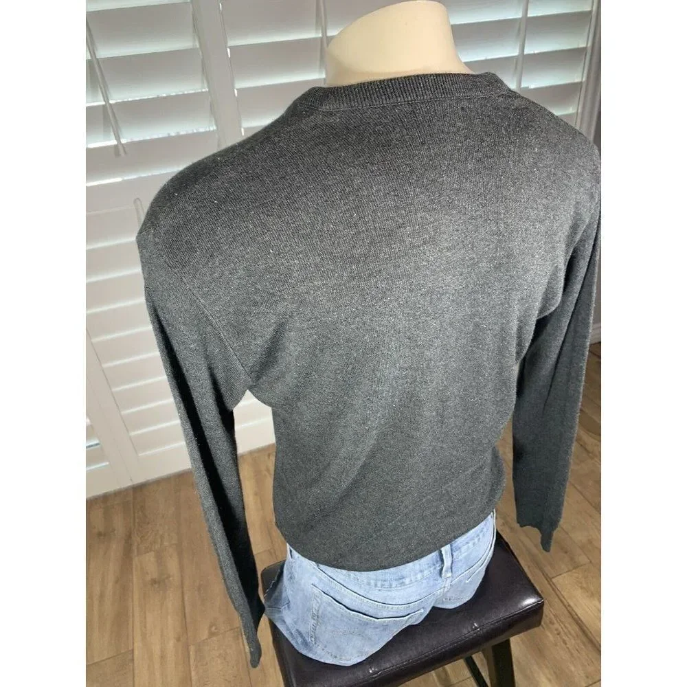 VTG 80s Jantzen Gray V-Neck Sweater Adult Large USA Made Lightweight Grandpa